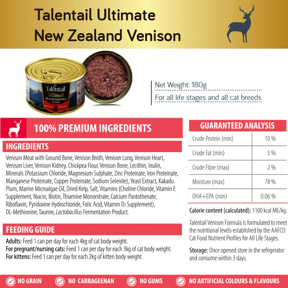 TALENTAIL Ultimate Canned Venison Cat Food. 180g