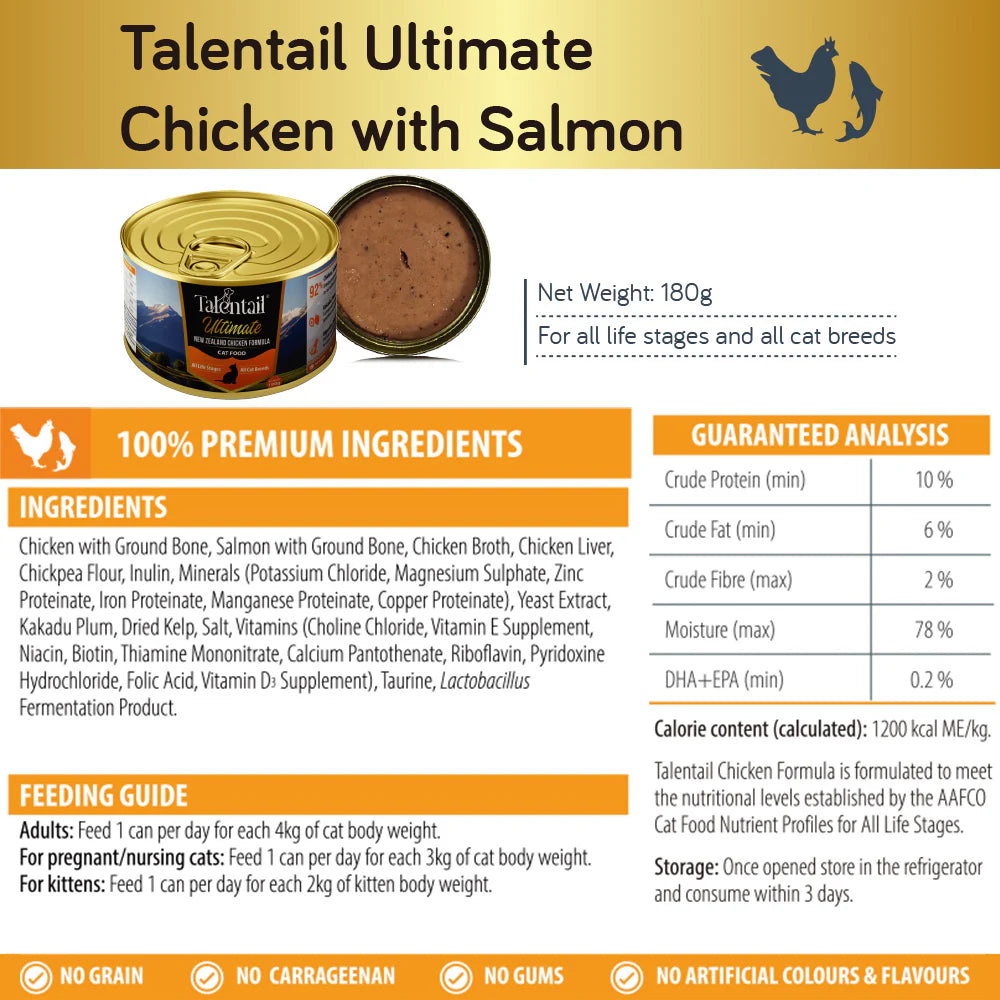 TALENTAIL Ultimate Canned Chicken Cat Food. 180g