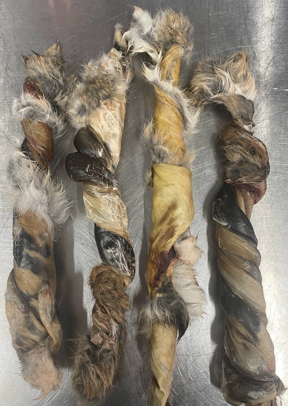 Rabbit Hide Twists With Fur - Small Brown